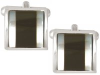 Dalaco - Mother of Pearl and Onyx Set, Rhodium Plated - - Cuff Links