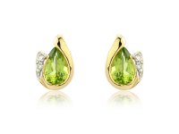 Mark Milton - Peridot and Diamond Set, 9ct Yellow Gold Pear Earrings - CH038-7YDPER