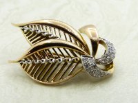 Antique Guest and Philips - Diamond Set, Rose Gold - White Gold - Double Leaf Brooch BR613