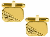 Dalaco - Yellow Gold Plated Rectangular Engraved Cufflinks