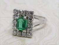Antique Guest and Philips - 0.85ct Emerald Set, White Gold - Cluster Ring