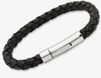 Unique - Leather - Stainless Steel - Bracelet, Size 19CM A40BL-19CM
