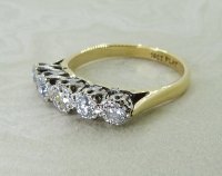 Antique Guest and Philips - Diamond Set, Yellow Gold - Platinum - Five Stone Ring R5264