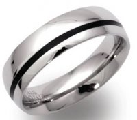 Unique - Stainless Steel and Black Enamel Mens 6mm Ring, Size 64