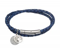 Unique - Steel Leather Bracelet With Crystal Disc, Size 19 Cm - B309BLUE