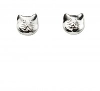 Gecko - Sterling Silver Cat Head Earrings - A2030