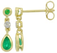 Guest and Philips - Emerald Set, Yellow Gold - 9ct D 2pt 2st 4st Em Pear Rnd Drop Earrings 09EADG86875