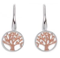 Unique - Rose Gold Plated and Sterling Silver Tree of Life, Drop Earrings