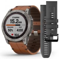 Garmin - fenix® 7S, Titanium - Leather - Sapphire Solar Edition Watch, Size 51mm 010-02541-19