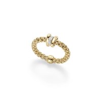 Fope - Flex'it Prima, Diamond 0.10ct Set, Yellow Gold - White Gold - 18ct 3 Rondelle Ring, Size Medium - AN744BBRM