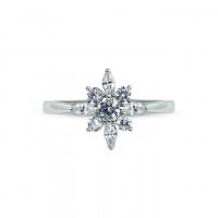 Carat London - Snow Flower, c/z Set, Silver Camilia Ring Ring, Size q