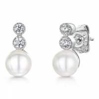 Jools - Pearl And Cubic Zirconia Set, Sterling Silver Stud, Earrings - PSE2661