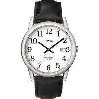 Timex - Chrome Black Leather Strap Watch, Size Gents T2H281D7PF