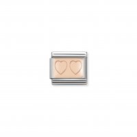 Nomination - Composable Classic Plates in Stainless Steel With 9ct. Rose Gold (15, Double Heart)