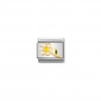 Nomination - Composable Classic Nature in Stainless Steel With Enamel and 18ct. Gold (05, White Flower With Stem)
