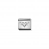 Nomination - Composable CL Symbols Steel, Cubic Zirconia and Silver 925 (12, Flying Heart With CZ)