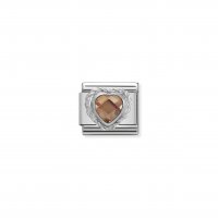 Nomination - Comp. CL Heart Faceted CZ in Stainless Steel E 925 Silver Twisted Setting (024, Champagne)