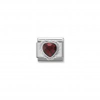 Nomination - Comp. CL Heart Faceted CZ in Stainless Steel E 925 Silver Twisted Setting (005, Red)