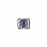Nomination - Comp. CL CZ Round Faceted Stones Stainless Steel and Twisted 925 Silver Detail (001, Purple)