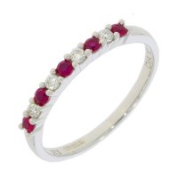 Guest and Philips - Ruby and Diamond 0.10pts Set, White Gold - - 9ct Half Eternity Ring, Size O