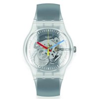 Swatch - Clearly Black Striped, Plastic/Silicone - Quartz Watch, Size 41mm SUOK157