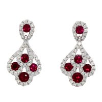 Guest and Philips - White Gold -18ct Ruby & Diamond Peacock Drop Earrings - 03-13-146