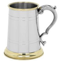 English Pewter Company - Beer Mug, Pewter - Brass - Tankard, Size 1 Pint EP049