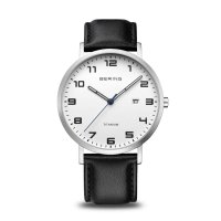 Bering - Titanium, Leather - Titanium - Quartz Watch, Size 40mm 18640-404