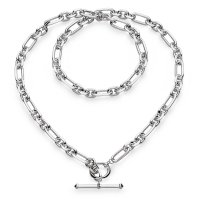 Kit Heath - Revival Astoria, Rhodium Plated - Figaro Chain T Bar Necklace, Size 18" 90437RP
