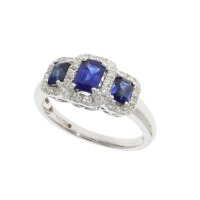Guest and Philips - 18ct Sapphire & Diamond Octagonal 3 Stone Cluster Ring - 02-03-110