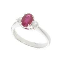 Guest and Philips - 18ct Ruby & Diamond Oval & Round 3 Stone Ring - 02-21-109