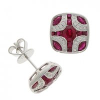 Guest and Philips - 18ct White Gold Ruby and Diamond Shield Studs - 03-13-208
