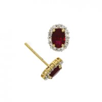 Guest and Philips -18ct Yellow Gold, Ruby & Diamond Oval Cluster Earrings - 03-13-122