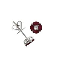 Guest and Philips - Ruby 0.84 Diamond 0.15 Set, Yellow Gold - - 18ct Cluster Earrings