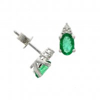 Guest and Philips - White Gold 18ct Emerald & Diamond Oval Claw Set Cluster Earrings - 03-12-185