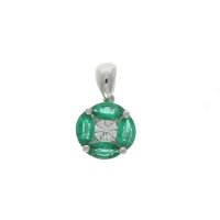 Guest and Philips - White Gold 18ct Emerald & Diamond Round Reverse Cluster Pendant - 12-60-086