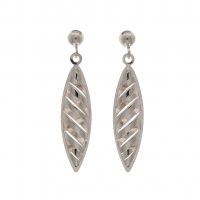 Guest and Philips - White Gold 9ct Stripped Marquise Drop Earrings - 10-07-145