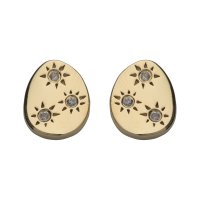 Unique - White Sapphire Set, Sterling Silver - Yellow Gold Plated - Stud Earrings - ME-703