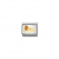 Nomination - Earth Animals, Stainless Steel - Enamel - Yellow Gold 18 k Gold Lion Link, Size Classic