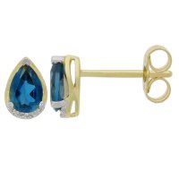 Guest and Philips - 9CT, Blue Topaz and Diamond Set, Yellow Gold - Stud Earrings 09EASG86256