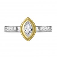 Dower and Hall - Twinkle, White Sapphire Set, Sterling Silver - Yellow Gold - Ring, Size N - TWR106-S-18Y-WS