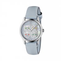 Gucci - Timeless, Stainless Steel Watch with Leather Strap - Cats Design in Mother of Pearl, Size 38mm - YA1264124
