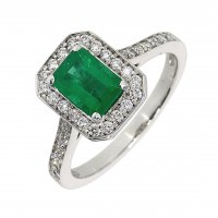 Guest and Philips - 18ct White Gold, Emerald and Diamond Set Cluster Ring - DR260