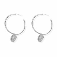 Chlobo - Sterling Silver Moon Flower Hoop Earrings - SEH659