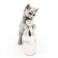 Royal Selangor - Comyns, Sterling Silver - Kitten with Milk Bottle Ornament, Size 11.5cm - 92F779940