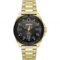 HUGO - #Visit, Yellow Gold Plated - Quartz Watch, Size 44mm 1530304