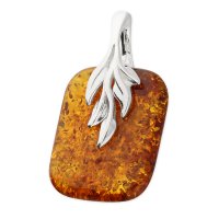 Guest and Philips - Amber Set, Sterling Silver - Cognac Rectangle with Leaf Pendant H3744-B