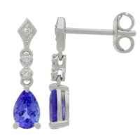 Guest and Philips - Diamond Set, White Gold - 18ct 5pt 6st Dia & 2st Tanz Pear Earrings, Size 6x4 18EADG83916
