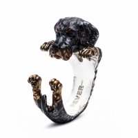Dog Fever - hug, Enamel - Sterling Silver - Wire Haired Dachsund Ring, Size M - DFANESMACLA00036-M
