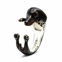 Dog Fever - Hug, Enamel - Sterling Silver - Dachshund Ring, Size M - DFANESMACLA00003-M